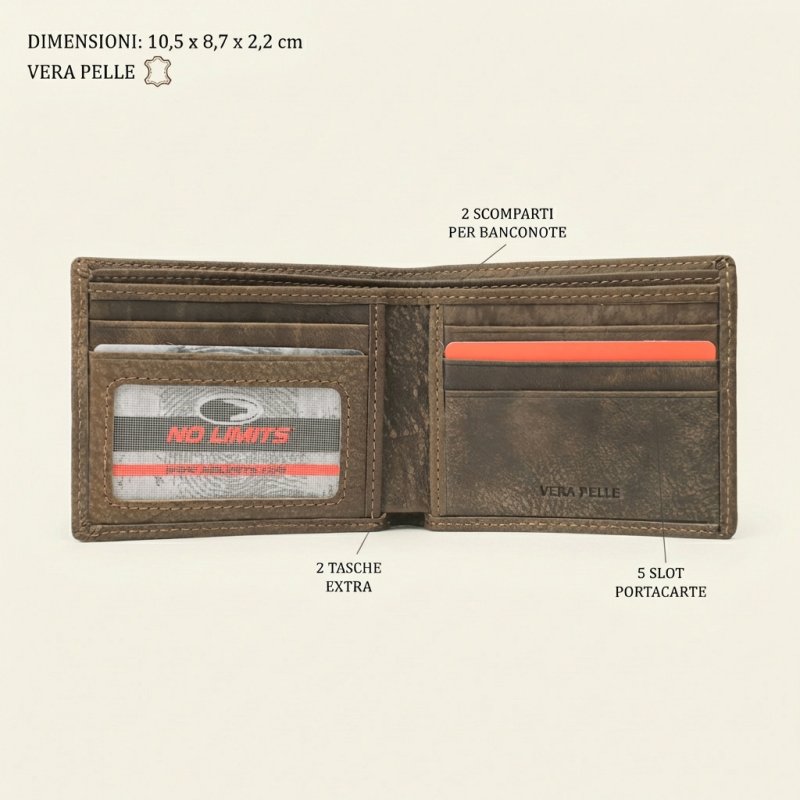 No Limits Men's Wallet in Genuine Leather, Elephant Effect, Credit Card Holder, No Coin Purse, SLIM, With Box — view 33