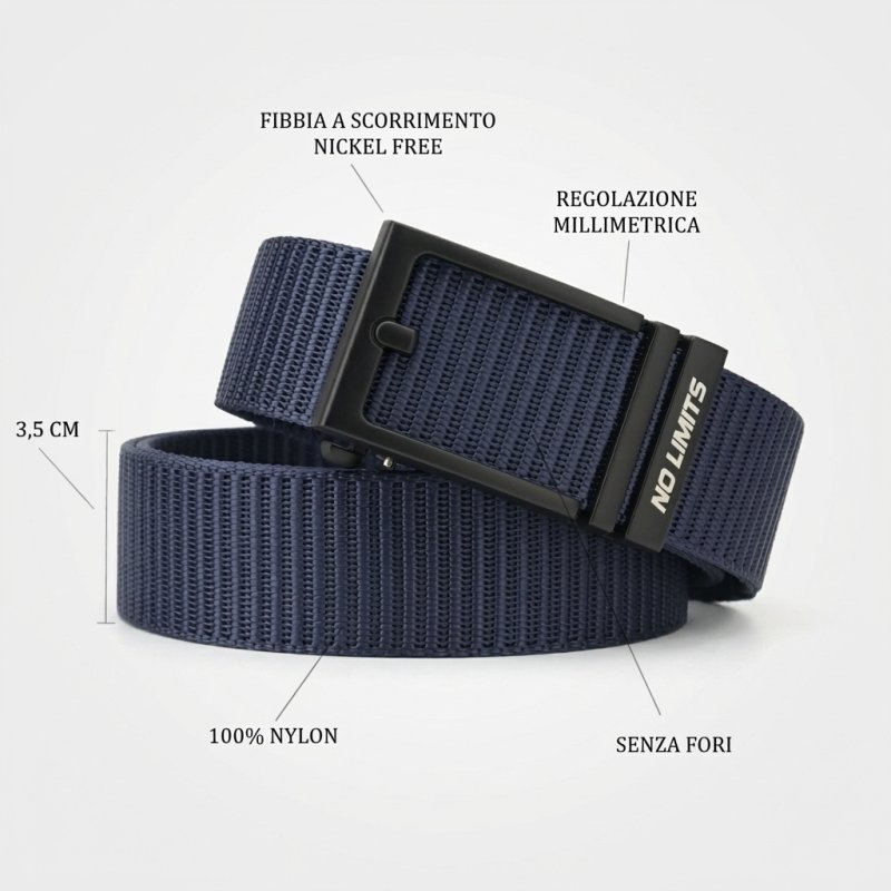 No Limits Men's Tactical Military Belt in Nylon, Slide Buckle, Millimetric Adjustment, 3.5 cm High, Holeless — view 12