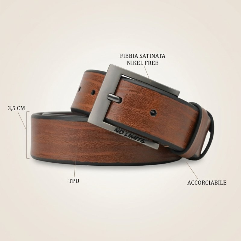 No Limits Men's Belt in Vegan TPU, Eco-Friendly Belt That Can Be Shortened, Nickel Free Buckle, 3.5 cm High, Wi… — front view
