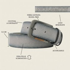 No Limits Ceinture Homme en Cuir Daim Véritable, Logo Clouté, Hauteur 3,5 cm, Boucle Sans Nickel, Raccourcissable, Avec Boîte 2