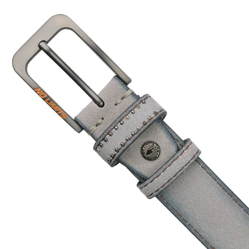 No Limits Men's Genuine Suede Leather Belt with Studded Logo, 3.5cm High, Nickel-Free Buckle, With Box — inside
