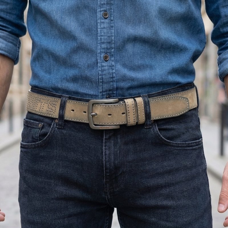 No Limits Cinturón de Hombre en Piel de Ante con Logo Tachonado, Alto 3,5 cm, Hebilla Sin Níquel, Acortable, Con … — vista 10