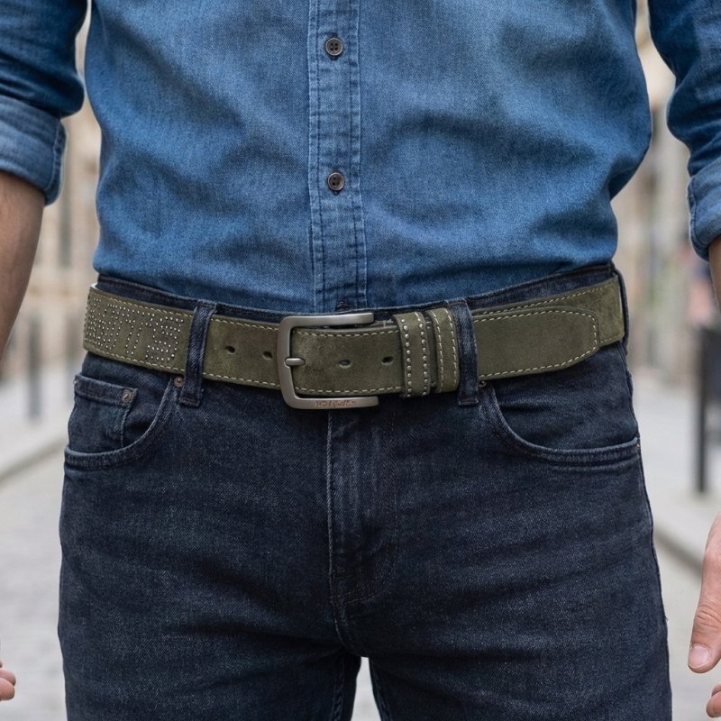 No Limits Herrengürtel aus Wildleder mit Nietenlogo, Höhe 3,5 cm, nickelfreie Schnalle, kürzbar, mit Box — Ansicht 17