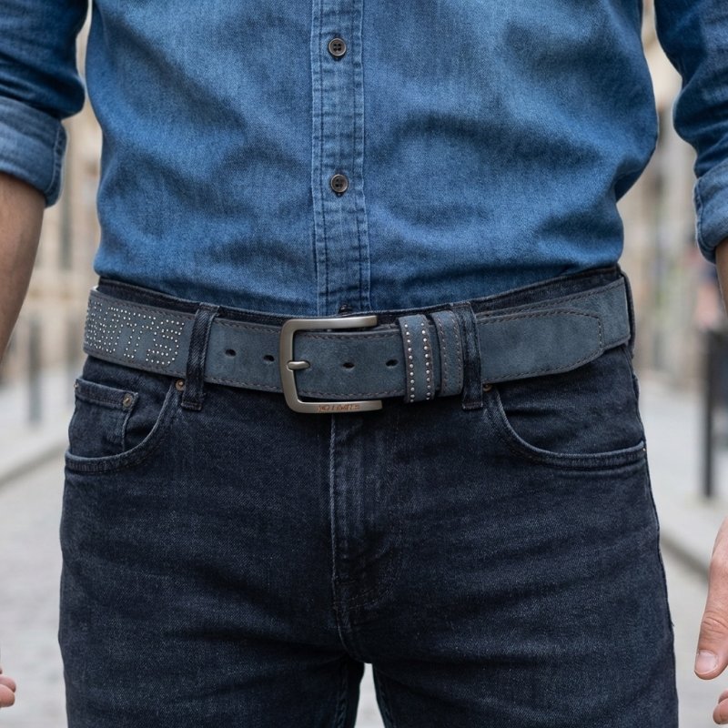 No Limits Ceinture Homme en Cuir Daim Véritable, Logo Clouté, Hauteur 3,5 cm, Boucle Sans Nickel, Raccourcissable, … — vue 24
