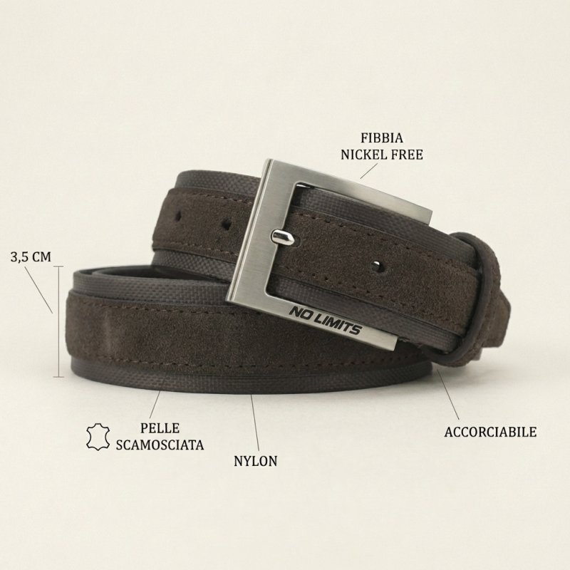 No Limits Men's Sporty Genuine Suede Leather & Nylon Belt, 3.5cm High, Nickel-Free Buckle, With Box — view 12