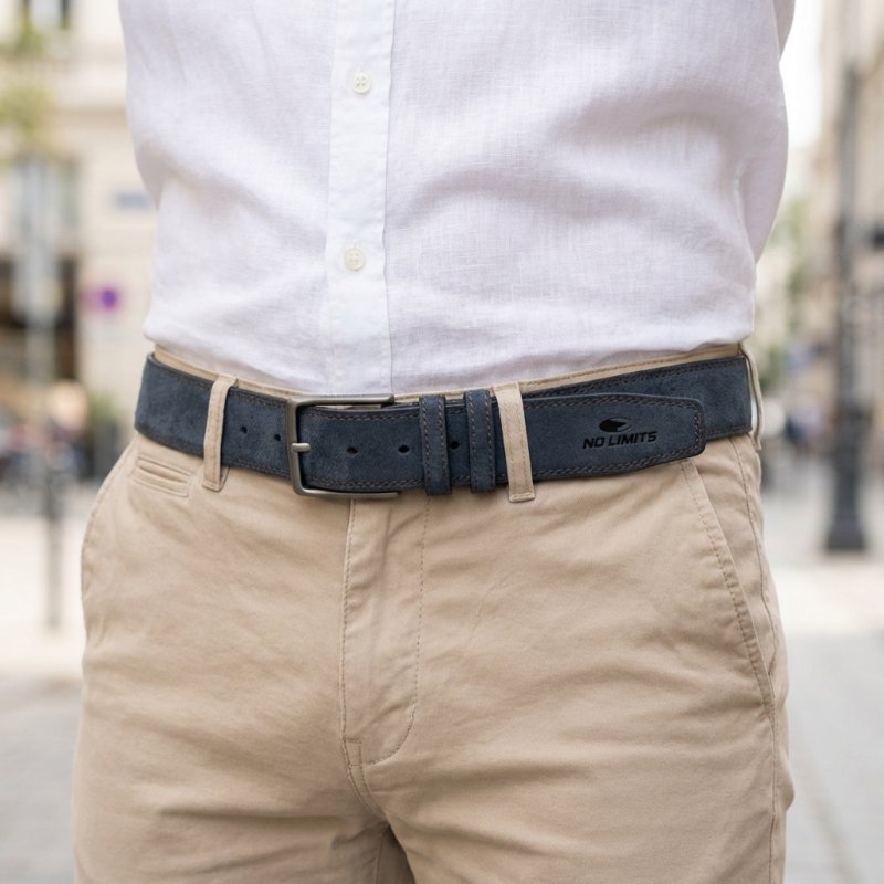 No Limits Ceinture Homme en Cuir Daim Véritable à Double Couture, Hauteur 4 cm, Boucle Sans Nickel, Raccourcissable,… — vue 9