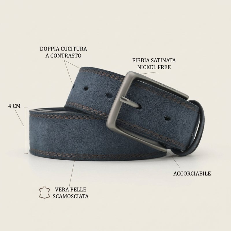 No Limits Herrengürtel aus echtem Wildleder mit Doppelnaht, Höhe 4 cm, nickelfreie Schnalle, kürzbar, mit Box — Ansicht 8