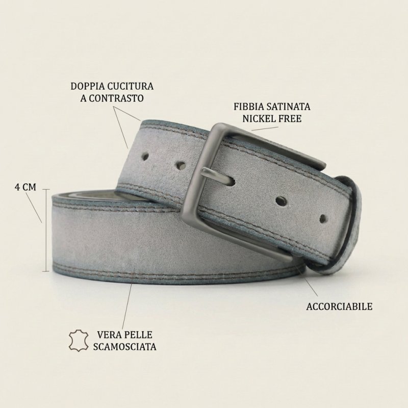 No Limits Ceinture Homme en Cuir Daim Véritable à Double Couture, Hauteur 4 cm, Boucle Sans Nickel, Raccourcissable… — vue 20