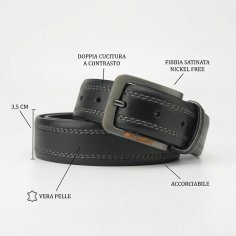 No Limits Men's Genuine Leather Belt with Contrast Double Stitching, 3.5cm High, Nickel-Free Buckle, With Box 2