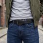 No Limits Ceinture Homme Cuir Double Couture Contrastante, 3,5 cm, Boucle Sans Nickel, Raccourcissable, Boîte — vue arrière