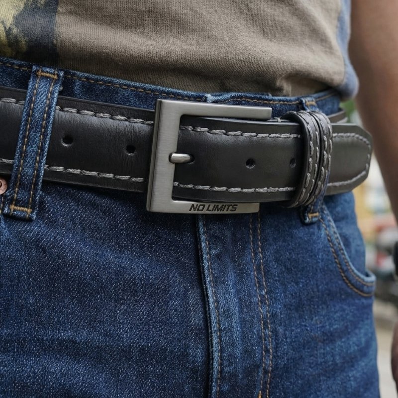 No Limits Men's Genuine Leather Belt with Contrast Stitching, 3.5cm High, Nickel-Free Buckle, With Box — view 8