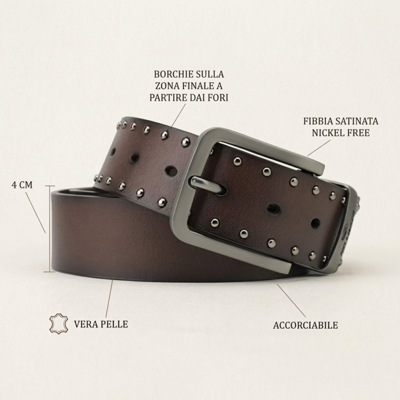 No Limits Herrengürtel aus echtem Leder mit Nieten, Höhe 4 cm, nickelfreie Schnalle, kürzbar, mit Box — Ansicht 8