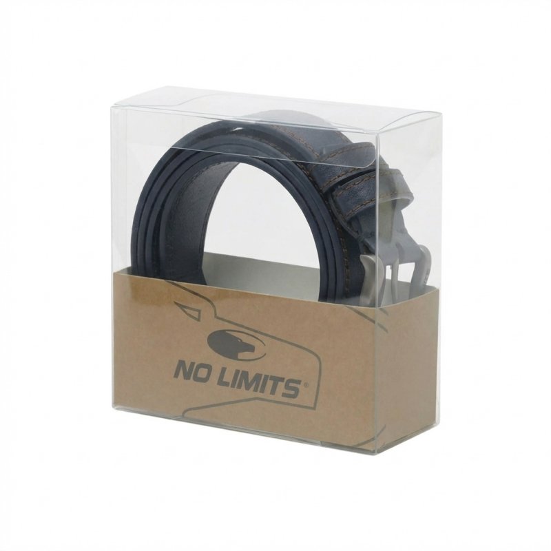 No Limtis Herrengürtel aus echtem Leder mit Doppelnaht, Höhe 4 cm, nickelfreie Schnalle, kürzbar, mit Box — Logo-Detail