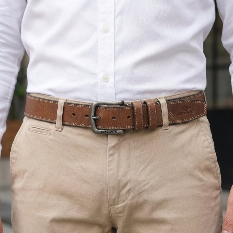 No Limtis Herrengürtel aus echtem Leder mit Doppelnaht, Höhe 4 cm, nickelfreie Schnalle, kürzbar, mit Box — Ansicht 9