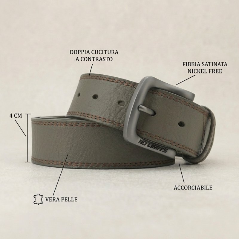 No Limtis Ceinture Homme en Cuir Véritable à Double Couture, Hauteur 4 cm, Boucle Sans Nickel, Raccourcissable, Ave… — vue 14