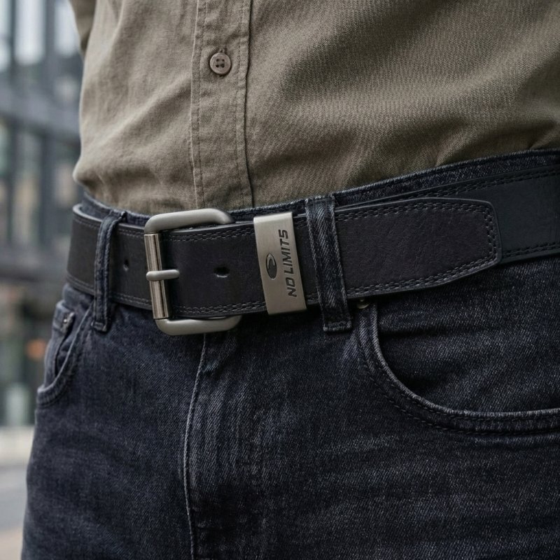 No Limtis Herrengürtel aus echtem Leder mit Doppelnaht, Höhe 4 cm, nickelfreie Schnalle, kürzbar, mit Box — Rückansicht