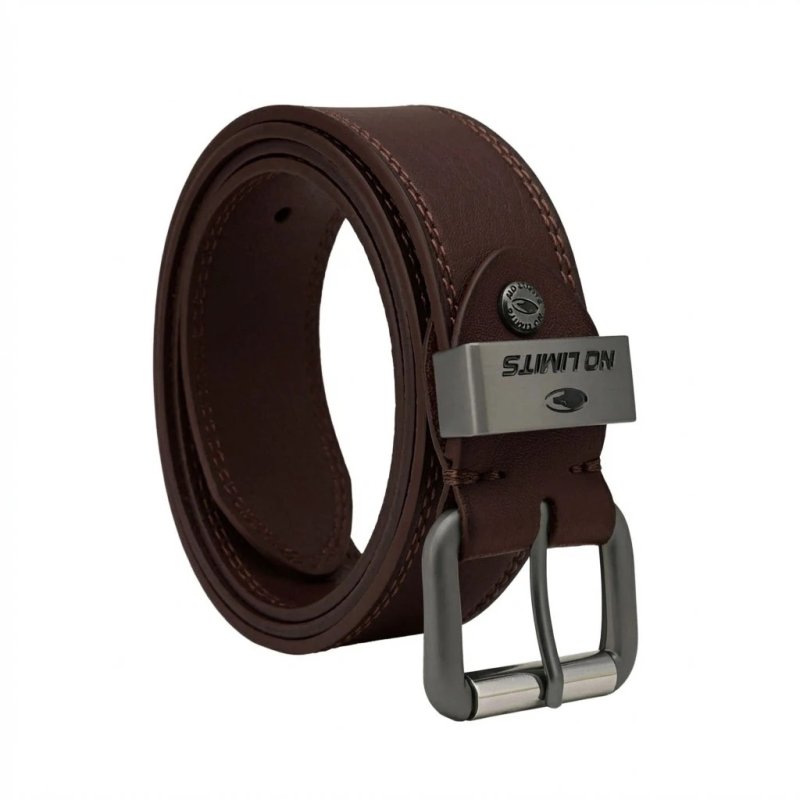 No Limits Men's Genuine Leather Belt with Double Stitching, 4cm High, Nickel-Free Buckle, Shortenable, With Box — logo detail