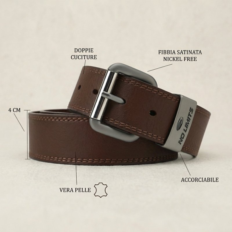 No Limtis Ceinture Homme en Cuir Véritable à Double Couture, Hauteur 4 cm, Boucle Sans Nickel, Raccourcissable, Avec… — vue 7