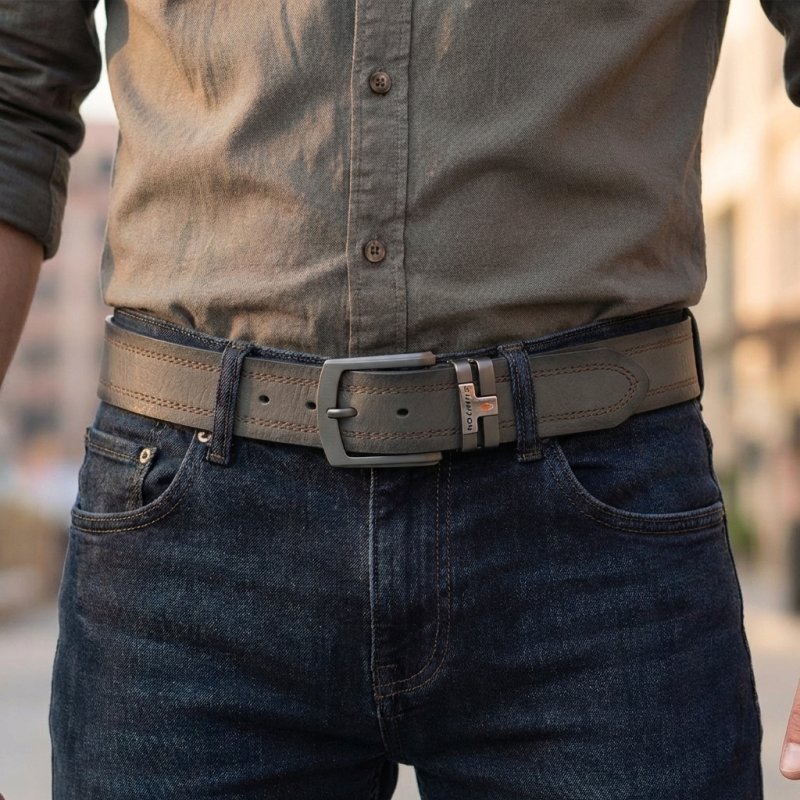 No Limits Ceinture Homme en Cuir Véritable à Double Couture, Hauteur 4 cm, Boucle Sans Nickel, Raccourcissable, Ave… — vue 13