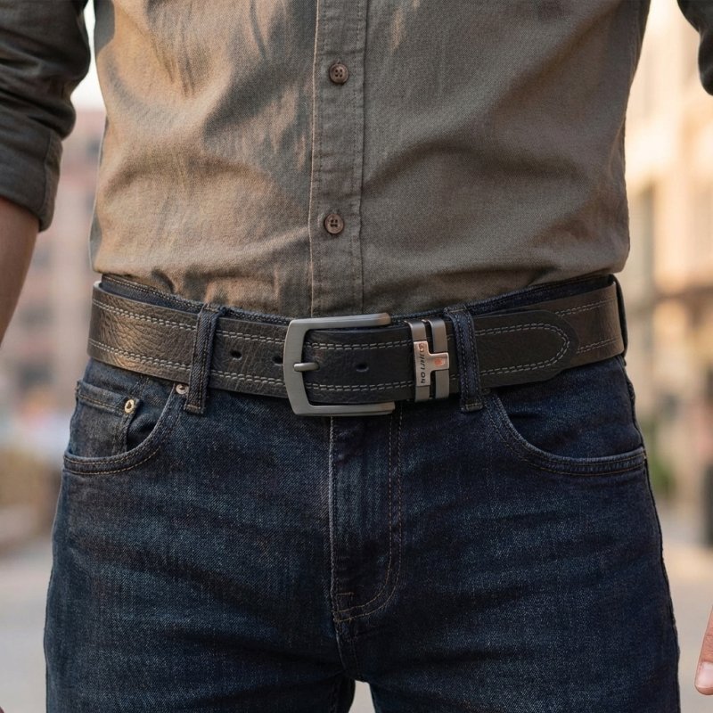 No Limits Herrengürtel aus echtem Leder mit Doppelnaht, Höhe 4 cm, nickelfreie Schnalle, kürzbar, mit Box — Ansicht 18