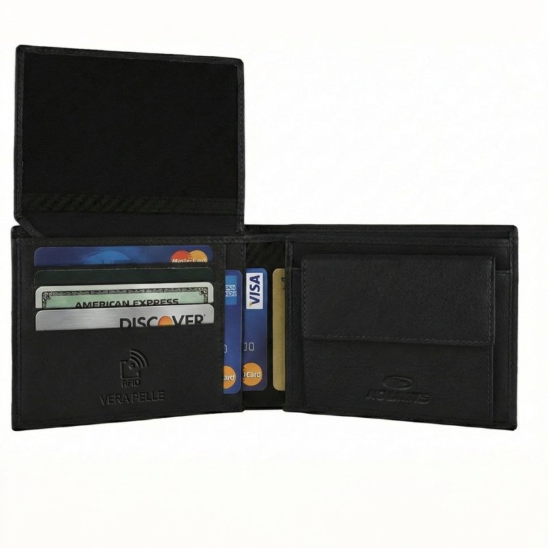 No Limits Men's Wallet in Genuine Leather, Carbon-Effect Inserts, RFID PROTECTION, Elegant With Box — inside