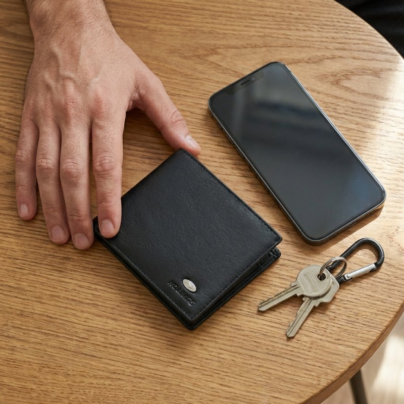 No Limits Cartera Hombre en Piel Auténtica SLIM SIN PORTAMONEDAS, Detalles Efecto Carbono, PROTECCIÓN RFID, Elegan… — vista 9