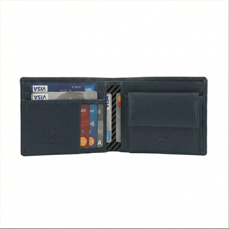 No Limits Men's Wallet in Genuine Leather SLIM WITHOUT WINDOW, Carbon-Effect Inserts, RFID PROTECTION, Elegant … — front view