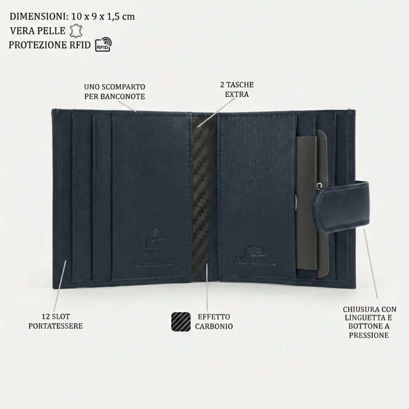 No Limits Porta Carte di Credito Uomo in Vera Pelle, Portafoglio Slim, Con Protezione RFID, Con Scatola — dettaglio