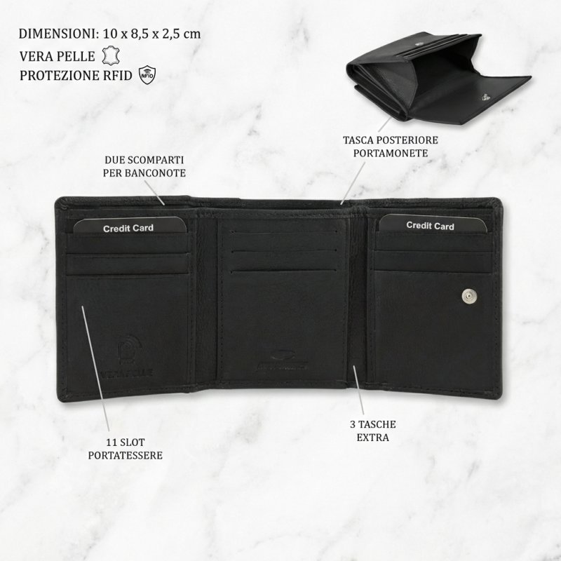 No Limits Women's Wallet in Genuine Leather, Compact, RFID PROTECTION, Credit Card and Coin Holder, With Box — view 24