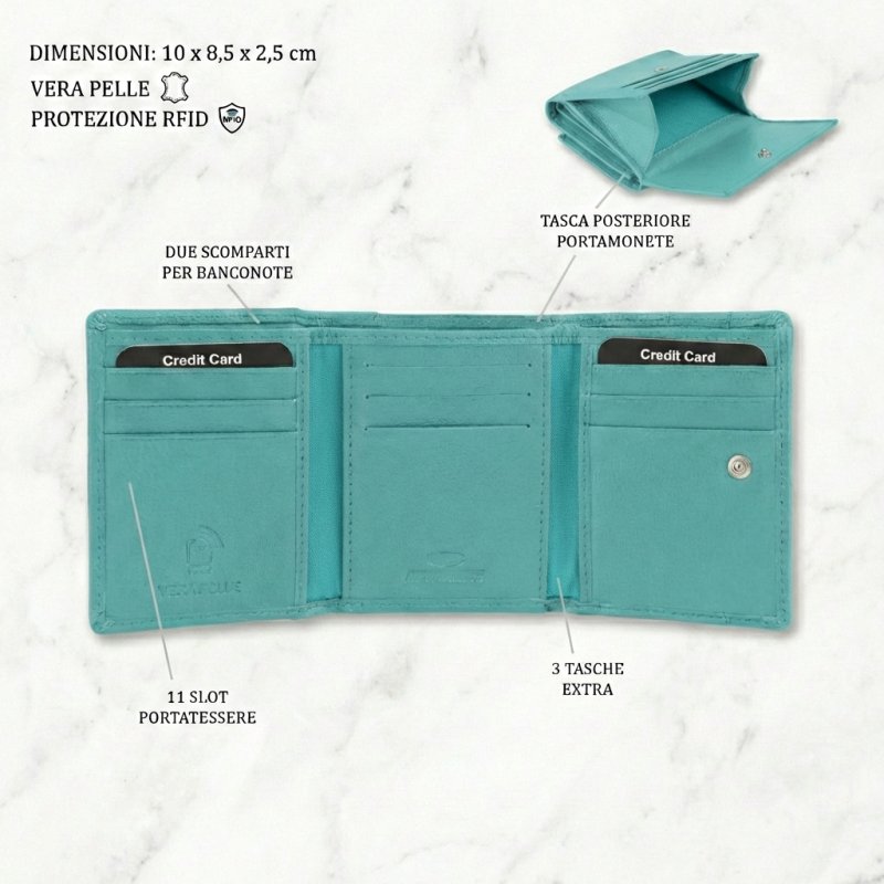 No Limits Cartera de Mujer en Piel Auténtica, Compacta, Protección RFID, Porta Tarjetas de Crédito y Monedas, con… — vista 38