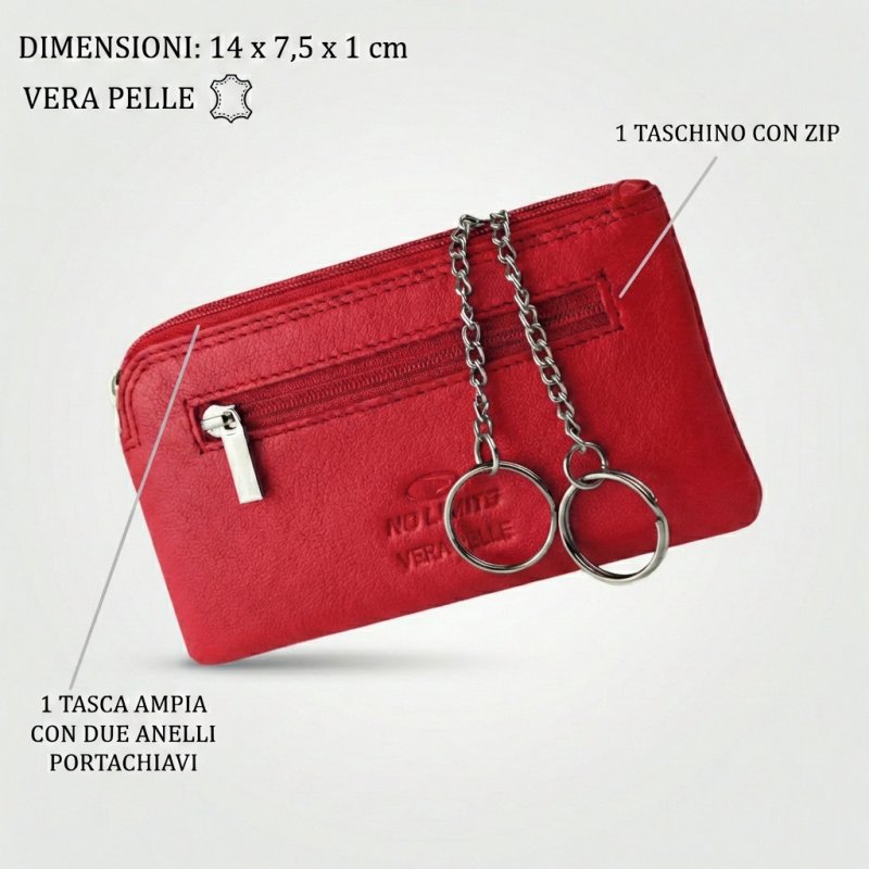 No Limits Portachiavi a Bustina, Per Uomo e Donna, In Vera Pelle, 2 Tasche Con Cerniera e 2 Anelli, Con Scatola — vista 44