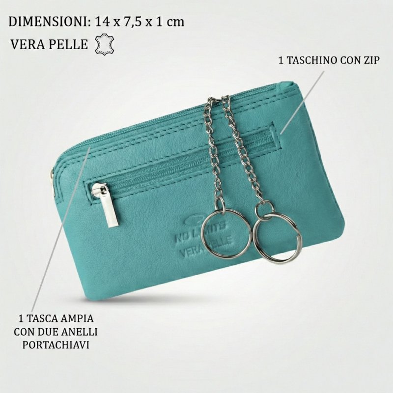 No Limits Pouch Keyring, For Men and Women, In Genuine Leather, 2 Zip Pockets and 2 Rings, With Box — view 50