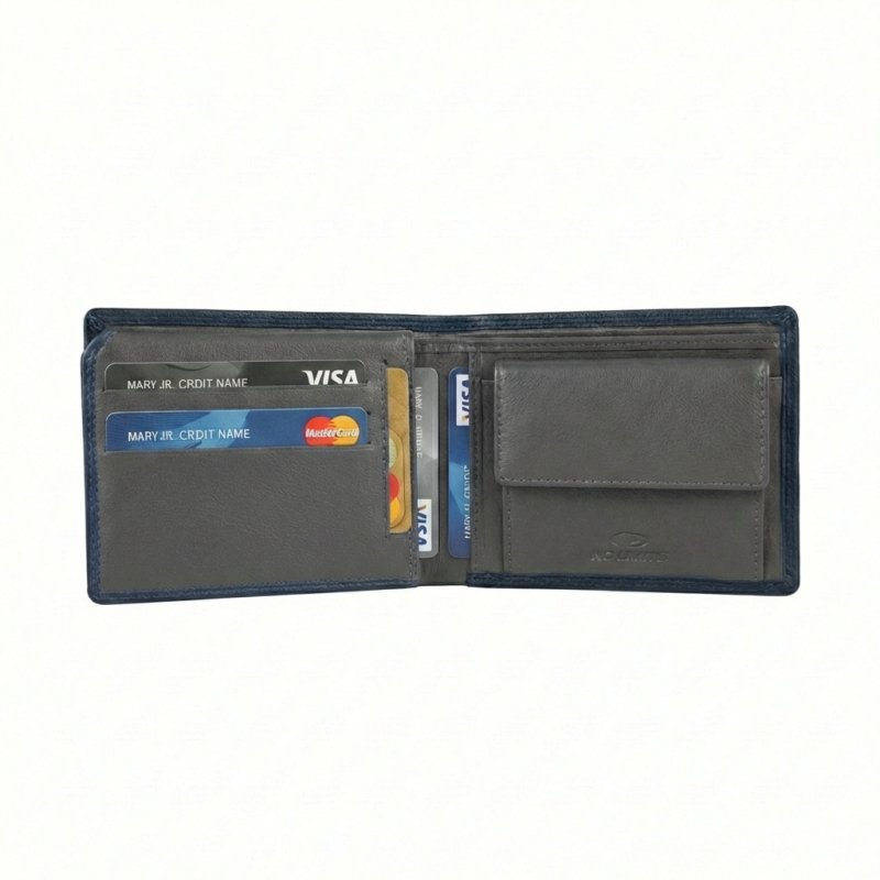 No Limits Men's Wallet in Genuine Leather, RFID Protection, Credit Card Holder, Coin Purse, Elegant With Box — front view
