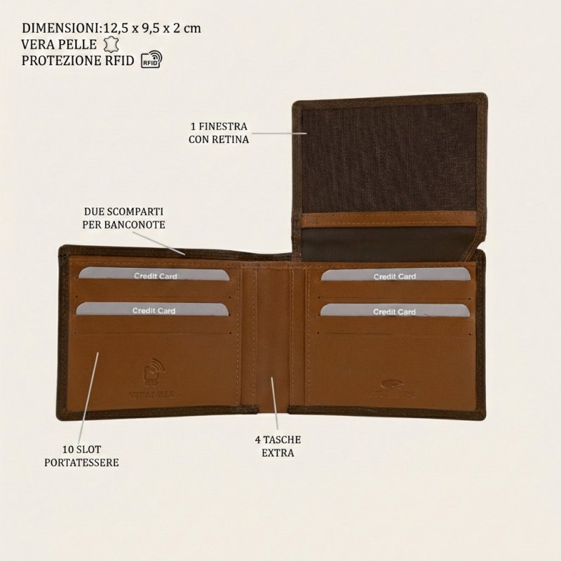 No Limits Men's Wallet in Genuine Leather, RFID Protection, Credit Card Holder, Elegant With Box, NO COIN PURSE — back view
