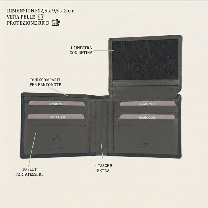 No Limits Cartera Hombre en Piel Auténtica, Protección RFID, Tarjetero de Crédito, Elegante con Caja, SIN PORTAMO… — vista 13