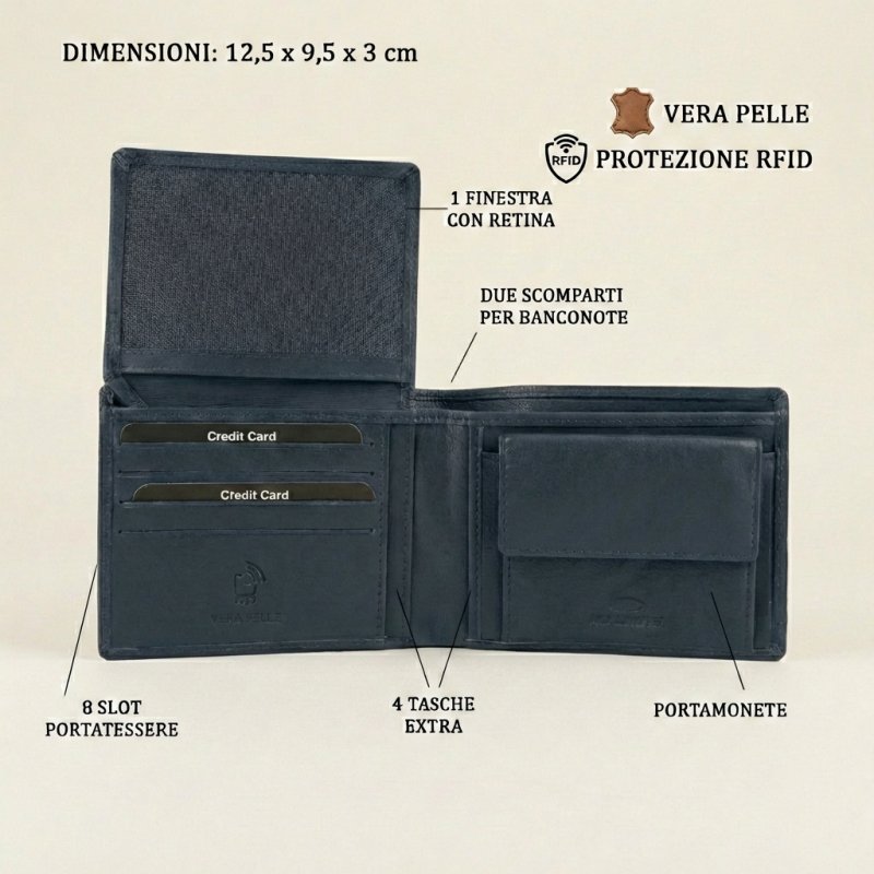 No Limits Geldbörse Herren aus echtem Leder, RFID-SCHUTZ, mit Münzfach, Elegant und Casual, mit Box — Ansicht 7