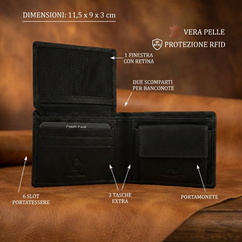 No Limits Geldbörse Herren aus echtem Leder, RFID-SCHUTZ, mit Münzfach, Elegant und Casual, mit Box — Ansicht 10