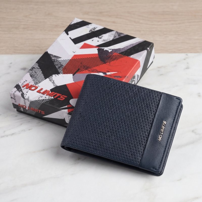 No Limits Men's Wallet in Genuine Leather, RFID Protection, With Coin Pocket, Elegant Perforated Design, With Box — view 13