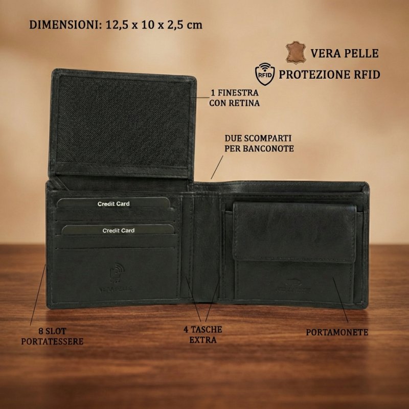 No Limits Geldbörse Herren aus echtem Leder, RFID-SCHUTZ, mit Münzfach, elegantes durchbrochenes Design, mit Box — Ansicht 7