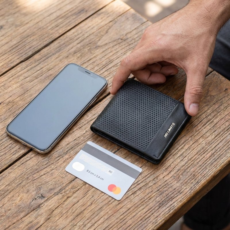 No Limits Men's Wallet in Genuine Leather, RFID Protection, With Coin Pocket, Elegant Perforated Design, With Box — view 16