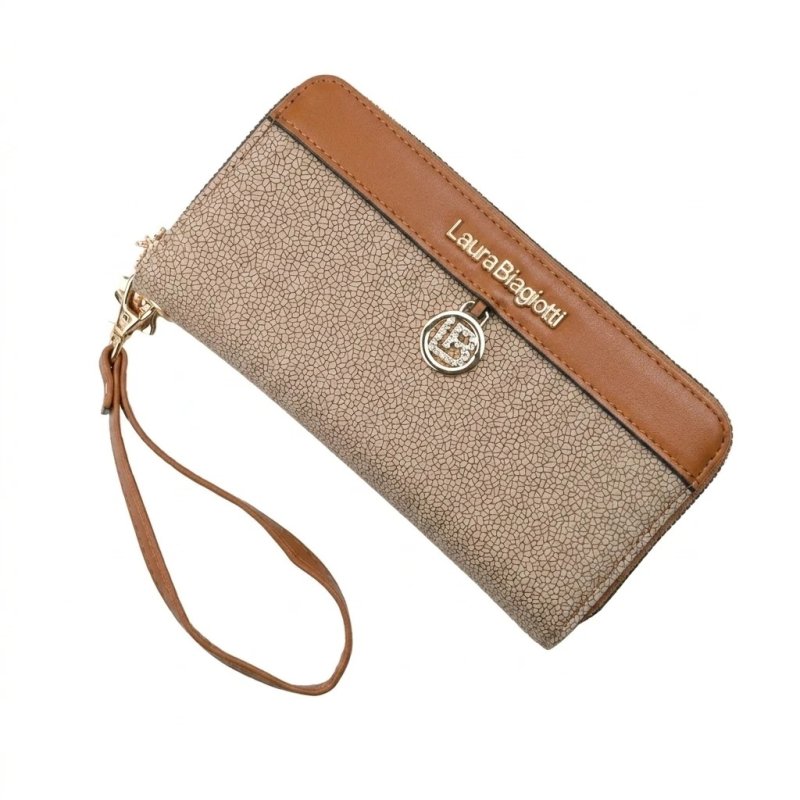 Laura Biagiotti Large Women's Wallet in PU, Mosaic Effect, With Coin Purse and Gift Box — logo detail