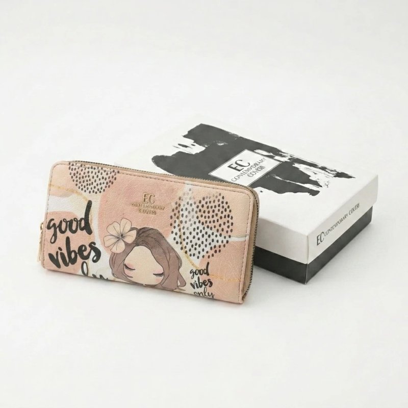 EC Contemporary Coveri Women's Wallet in PU, Zip Around Closure, Artistic Graphic With Gift Box — logo detail
