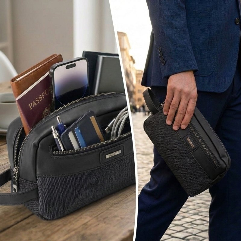 Biagiotti Homme Pochette à Main, Beauty Case Multiusage de Voyage, en Similicuir (PU) avec Poignée, Trousse So… — détail logo