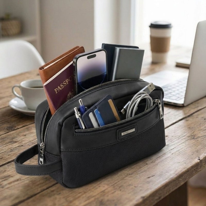 Biagiotti Herren-Necessaire, Multifunktions-Reise-Beauty-Case aus PU mit Griff, Weiche Trousse, Mittel — Innenansicht