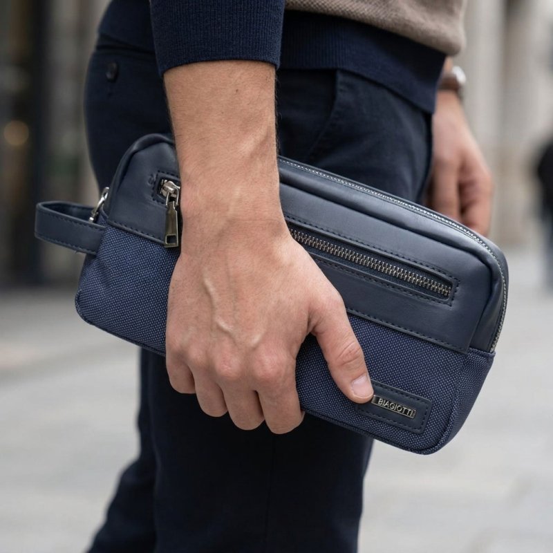 Biagiotti Hombre Pochette de Mano, Neceser Multiusos de Viaje para Hombre y Mujer, en PU con Asa, Bolsa Blan… — vista trasera