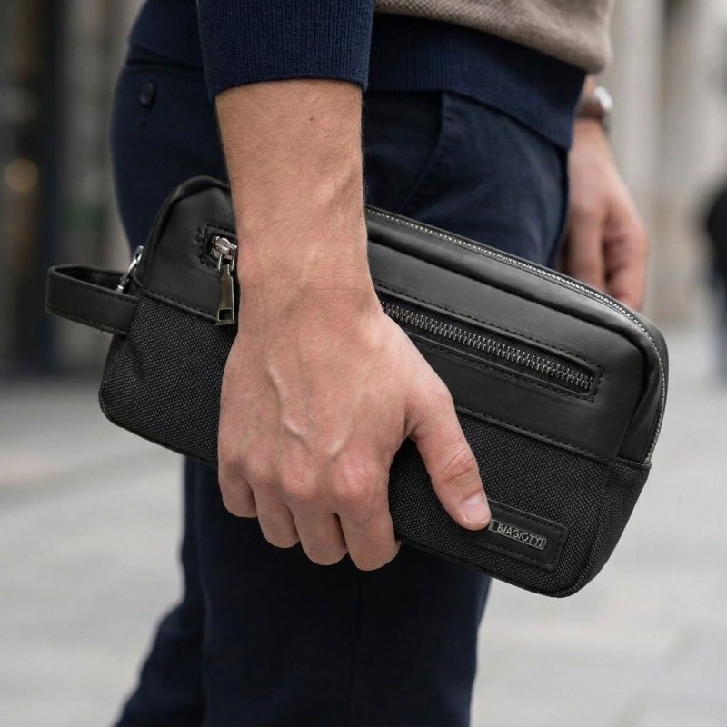 Biagiotti Hombre Pochette de Mano, Neceser Multiusos de Viaje para Hombre y Mujer, en PU con Asa, Bolsa Blanda, G… — vista 11