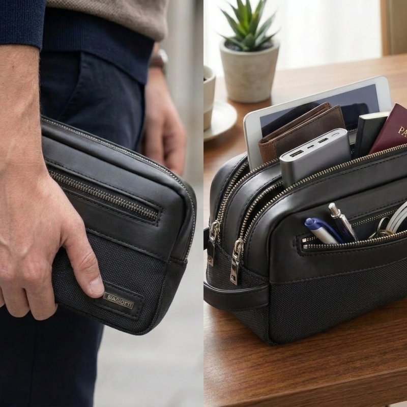 Biagiotti Homme Pochette à Main, Beauty Case Multiusage de Voyage, en Similicuir (PU) avec Poignée, Trousse Souple,… — vue 14