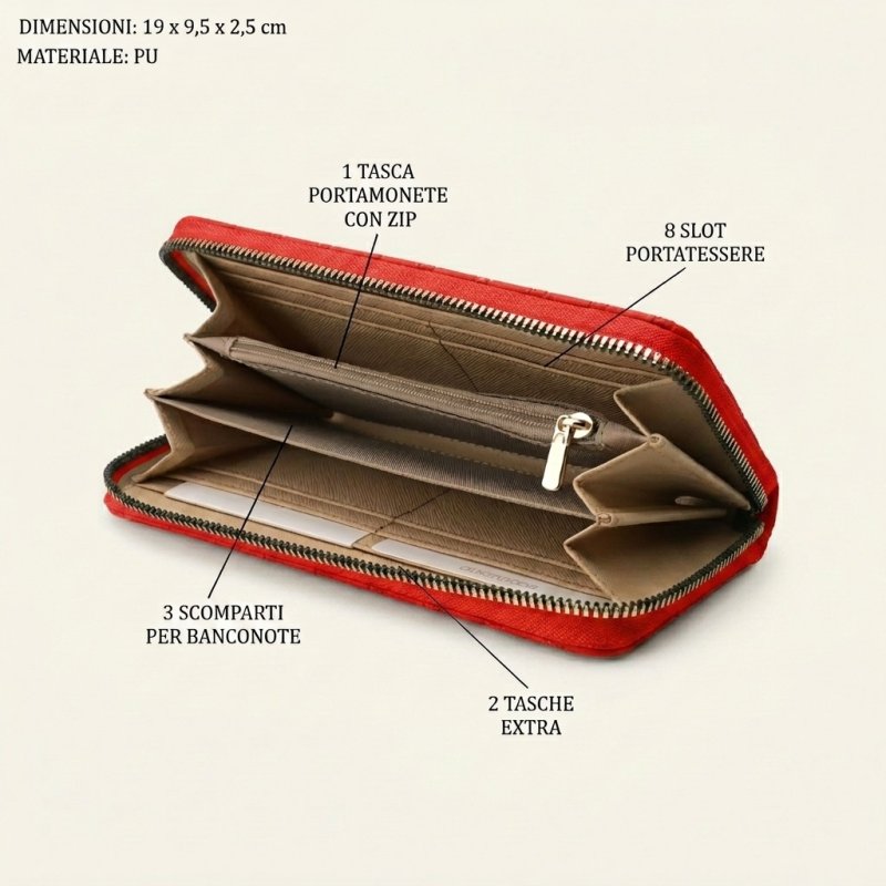 Laura Biagiotti Large Women's Wallet in PU, with Coin Purse and Zip Around Closure, Gift Box Included — back view