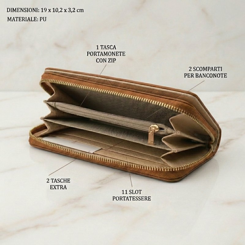 Laura Biagiotti Large Women's Wallet in PU, Woven Effect, with Coin Purse and Gift Box — back view