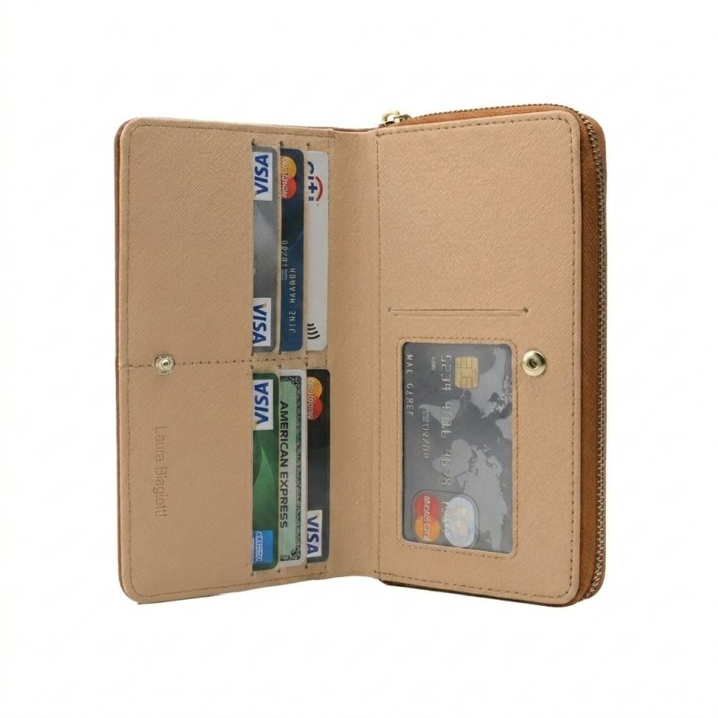 Laura Biagiotti Large Women's Wallet in PU, Woven Effect, with Coin Purse and Gift Box — front view